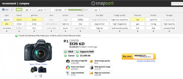 Snapsort, una web para escoger cámara